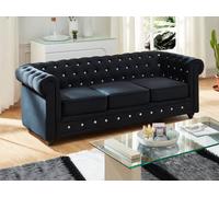 Canapé 3 places CHESTERFIELD - velours noir et boutons effet cristal