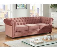 Canapé 3 places CHESTERFIELD - Velours rose pastel