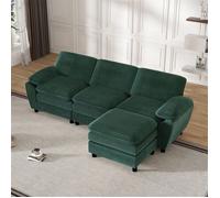 Canapé 3 Places Convertible avec Pouf Démodable, Canapé d'angle Convertible Velours Cotele, Canape Modulable avec Coussins, Vert