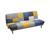 Canapé 3 places convertible clic-clac en tissu MARDAG - Patchwork gris, bleu, jaune