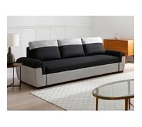 Canapé 3 places convertible en tissu noir et gris clair GABY II