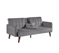 Concept Usine Canapé convertible 3 pl INVERNESS en velours gris lit 161x97cm tablette porte-gobelets