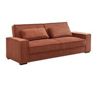 Canapé 3 places convertible en velours côtelé terracotta FINORO