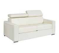 Canapé 3 places convertible express en cuir de buffle blanc - Couchage 140 cm - Matelas 22 cm - VIZIR Blanc