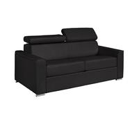 Canapé 3 places convertible express en cuir de buffle noir - Couchage 140 cm - Matelas 14 cm VIZIR
