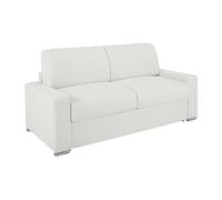 Vente-unique - Canapé 3 Places Convertible Express en Simili Blanc - Couchage Lattes Larges 140 cm - Matelas 16 cm avec Mousse à mémoire de Forme CALITO
