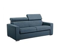 Canapé 3 places convertible express en tissu bleu avec assise mémoire de forme - Couchage lattes larges 140 cm - Matelas 18 cm mémoire de forme VIZIR