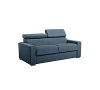 Vente-unique - Canapé 3 Places Convertible Express en Tissu Bleu - Couchage 140 cm - Matelas 22 cm avec mémoire de Forme Vizir