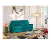 Canapé 3 places convertible express en tissu bleu turquoise - Couchage 140 cm - Matelas 14 cm CALIFE