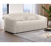 Canapé 3 places convertible express en tissu bouclette beige - Couchage 140 cm - Matelas 13 cm RETUNA II