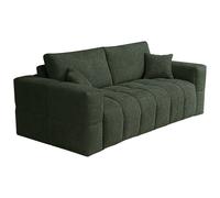 Canapé 3 places convertible express en tissu bouclette vert - Couchage 140 cm - Matelas 13 cm ISSORO