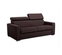 Canapé 3 places convertible express en tissu marron avec assise mémoire de forme - Couchage à lattes larges 140 cm - Matelas 18 cm VIZIR