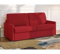 Canapé 3 places convertible express en tissu rouge avec assise mémoire de forme - Couchage à lattes larges 140 cm - Matelas 14 cm CALIFE