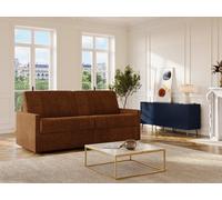 Canapé 3 places convertible express en tissu terracotta - Couchage à lattes larges 140 cm - Matelas 14 cm CALIFE