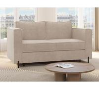 Canapé 3 places convertible express en tissu texturé beige - Couchage 140 cm - Matelas 20 cm - ELORYA
