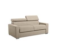 Canapé 3 Places Convertible Express en Tissu Vizir - Beige - Couchage Lattes Larges 140 cm - Matelas 22 cm avec mémoire de Forme DUNLOPILLO
