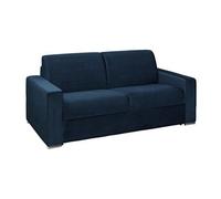 Vente-unique - Canapé 3 Places Convertible Express en Velours Bleu Nuit - Couchage 140 cm - Matelas 14 cm avec mémoire de Forme CALITO