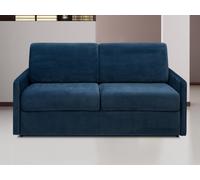 Canapé 3 places convertible express en velours bleu nuit - Couchage 140 cm - Matelas 14 cm CALIFE