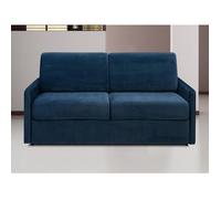 Canapé 3 places convertible express en velours bleu nuit - Couchage 140 cm - Matelas 14 cm CALIFE