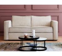 Vente-unique - Canapé 3 Places Convertible Express en Velours côtelé Beige avec Assise mémoire de Forme - Couchage 140 cm - Matelas 14 cm Loreto