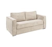 Canapé 3 places convertible express en velours côtelé beige - Couchage 140 cm - Matelas 14 cm LORETO