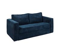 Vente-unique - Canapé 3 Places Convertible Express en Velours côtelé Bleu Nuit avec Assise mémoire de Forme - Couchage à Lattes Larges 140 cm - Matelas 14 cm Loreto