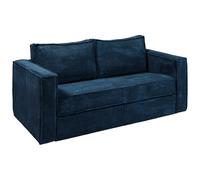 Vente-unique - Canapé 3 Places Convertible Express en Velours côtelé Bleu Nuit avec Assise mémoire de Forme - Couchage à Lattes Larges 140 cm - Matelas 14 cm Loreto