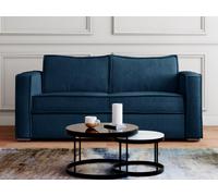 Canapé 3 places convertible express en velours côtelé bleu - Couchage 140 cm - Matelas 14 cm LORETO