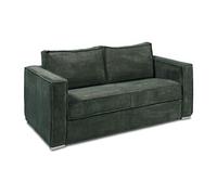 Vente-unique - Canapé 3 Places Convertible Express en Velours côtelé Vert Sapin avec Assise mémoire de Forme - Couchage à Lattes Larges 140 cm - Matelas 18 cm Loreto