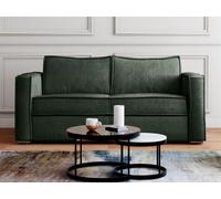 Canapé 3 places convertible express en velours côtelé vert sapin - Couchage 140 cm - Matelas 14 cm LORETO