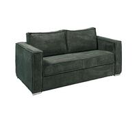 Canapé 3 places convertible express en velours côtelé vert sapin - Couchage 140 cm - Matelas 14 cm LORETO