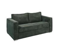 Canapé 3 places convertible express en velours côtelé vert sapin - Couchage 140 cm - Matelas 18 cm LORETO