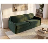 Canapé 3 places convertible express en velours vert sapin avec assise mémoire de forme - Couchage à lattes larges 140 cm - Matelas 14 cm CALIFE