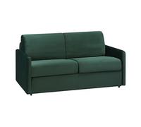 Canapé 3 places convertible express en velours vert sapin avec assise mémoire de forme - Couchage à lattes larges 140 cm - Matelas 14 cm CALIFE