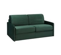 Canapé 3 places convertible express en velours vert sapin - Couchage 140 cm - Matelas 22 cm avec mémoire de forme CALIFE