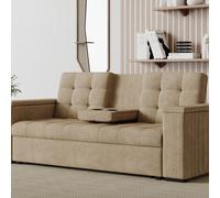 Noho - Canapé 3 Places Convertible Avec Tablette Centrale Et Accoudoirs Amovibles Beige Velours Côtelé Beige