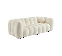 sweeek - Canapé 3 Places Coquillage en Bouclette Blanc L 221 x P 100 x H 76cm - Perla