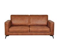 Miliboo - Canapé vintage 3 places cuir marron cognac aspect vieilli et métal noir SONNY