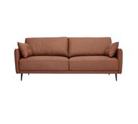 Canapé vintage 3 places cuir marron et bois foncé DAVEN