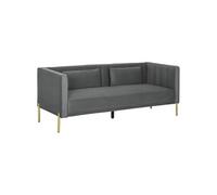 Canapé 3 places design contemporain - 2 coussins inclus - piètement circulaire métal doré velours gris