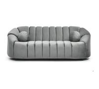 Menzzo Canapé 3 Places SIDONIE Velours Gris - Design Moderne 201 cm - Canapé Droit Confortable avec Coussin Décoratif - Salon Élégant Style Contemporain