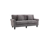 Canapé 3 places dim. 197L x 84P x 90H cm coussin déco. inclus pieds bois massif pin tissu aspect velours côtelé gris