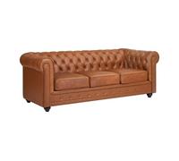 Canapé 3 places en cuir de vachette camel CHESTERFIELD