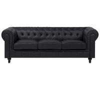 Beliani Canapé 3 Places en Cuir PU Noir Assise Rembourrée Large Dossier Points Chesterfield