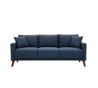 Canapé 3 places en tissu bleu foncé et bois foncé MUNIK