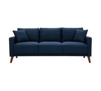 Canapé 3 places en tissu bleu foncé et bois foncé MUNIK