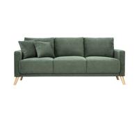 Canapé 3 places en tissu chenille vert kaki et bois clair munik