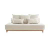 Canapé 3 places en tissu effet velours texturé beige et bois clair L200 cm ODEON