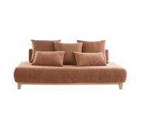 Canapé 3 places en tissu effet velours texturé terre brûlée et bois clair L200 cm ODEON