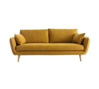 Canapé 3 places en tissu jaune cumin et bois clair creep